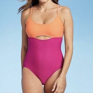 Kona Sol Pink and Orange One-Piece Medium-Coverage Bathing Suit Size M